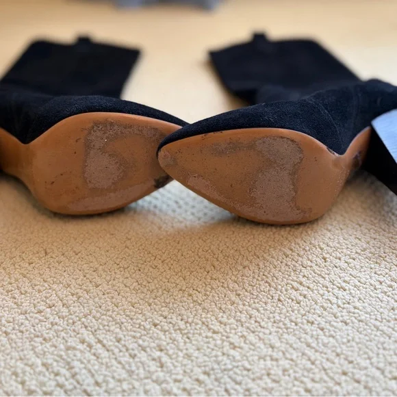 Isabel Marant Black Suede Pointed Toe Mid-Calf Heeled Boots - Picture 3 of 4